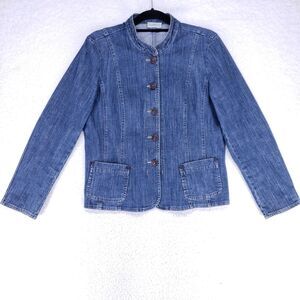 Laura Petites Button Up Blue Jean Jacket Womens size 12 Denim Casual Coat